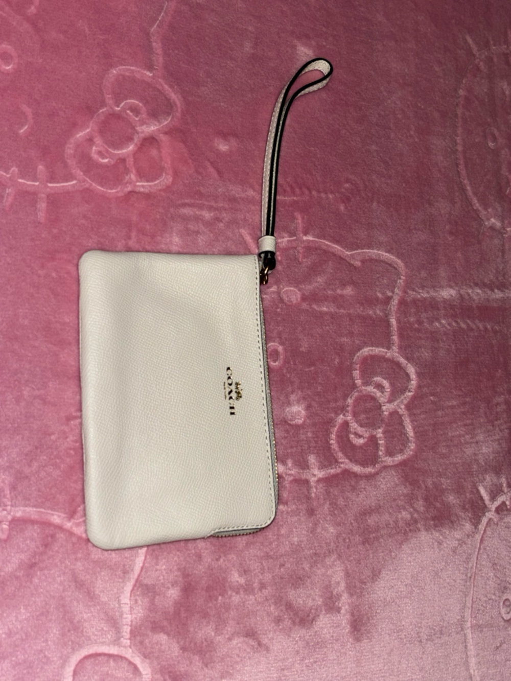 Coach Cream Pebbled Leather Wristlet with Gold Logo